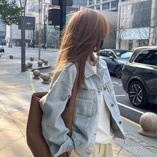 Jiashuchen Influencer Phong Cách Châu Âu Rửa Cotton Retro Denim Áo Khoác Nữ Xuân Thu Mỏng Phong Cách Hàn Quốc Rời Ngắn Phong Cách Áo Sơ Mi Tay Dài