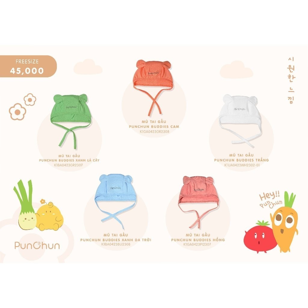 Punchun AW2023 Mũ tai gấu Punchun Buddies cho bé