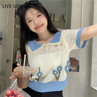 Áo thun nữ LIVE GREA Áo thun nữ phong cách mỏng dệt kim mới dễ thương Nhật Bản và Hàn Quốc