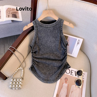 Áo sát nách Lovito xếp nếp màu trơn thường ngày cho nữ LNE33215
