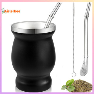 Aislerbee Yerba Mate Bộ cốc hình bầu bằng thép không gỉ treo tường đôi với bàn chải làm sạch cốc trà Bombilla Bộ trà tăng cường năng lượng phong phú chống oxy hóa