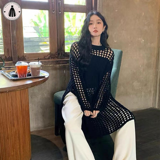 Hormoo Màu trơn khí chất Pháp rỗng váy nữ nhiều lớp dài vừa phải