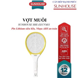 Vợt muỗi SUNHOUSE SHE-EECVM11, màu vàng, 3 lớp lưới , Pin Lithium siêu bền, Nhựa ABS an toàn, Bảo hành 12 tháng