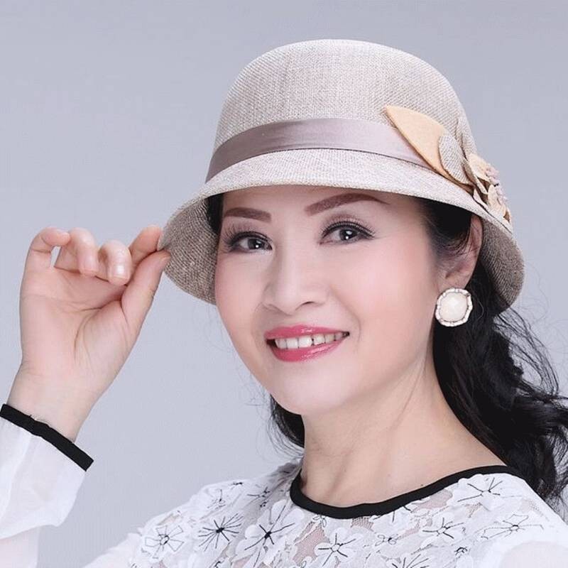 Middle-Aged and Elderly Spring and Autumn Hat Female Korean Style Linen Bucket Hat Mother Bucket Hat