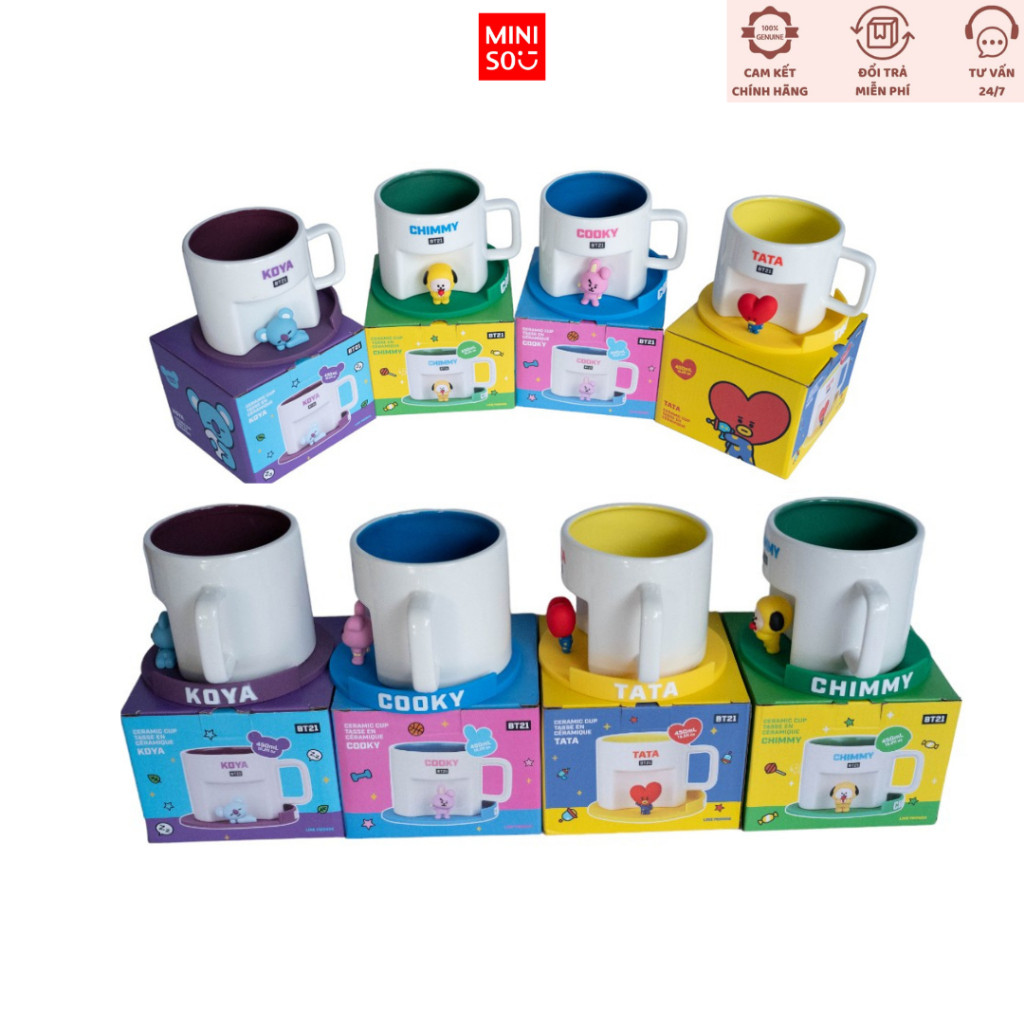 Bộ sưu tập ly sứ cốc sứ cao cấp BT21 Collection chính hãng Miniso Cốc caffe kèm đế dễ thương