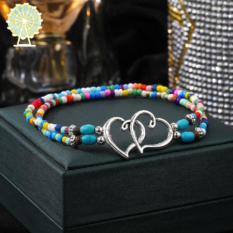 [Jipai] Vòng chân đi biển Bohemian, Hạt gạo đính cườm hai lớp đa năng, Trái tim ngọc lam đa năng, Đồ