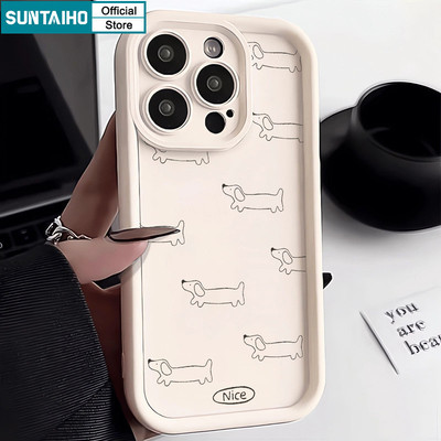 Suntaiho Đơn Giản Ngộ nghĩnh Vỏ Dachshund Họa Tiết Điện Thoại Cho Iphone 11 12 13 14 15 16 Pro Max IP 7 8 Plus Iphon X Xs XR Xs Max Silicon Mềm Cao Cấp Chống Sốc Ốp Lưng