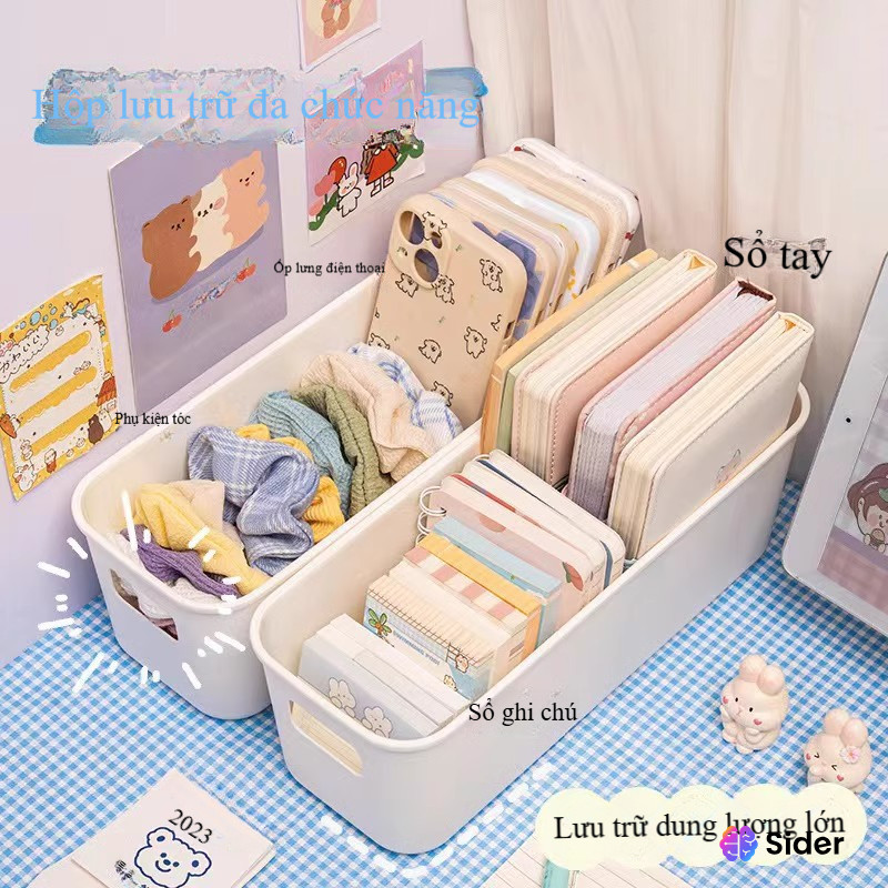 Rổ Chữ Nhật Dài Đựng Mỹ Phẩm Bút Viết, Hộp Đựng Đồ Để Bàn Siêu Tiện Lợi