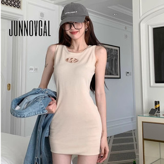 JUNNOVGAL Nữ Mini Đầm Đan Retro Rỗng Ra Phong Cách Mới Cổ Tròn Không Tay Nách Eo