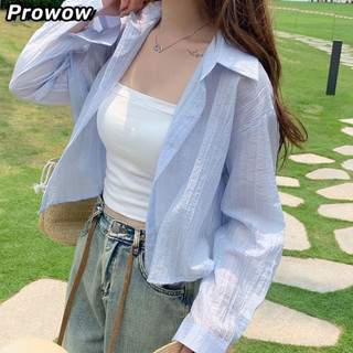 Prowow áo sơ mi áo sơ mi nữ áo kiểu hàn quốc phong cách phong cách trendy tráng lệ wcs2440zw5 17z240425