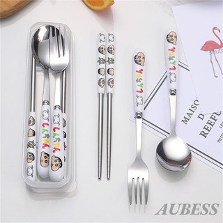 Bộ đồ ăn Hoạt hình tiện lợi Bộ dụng cụ du lịch thân thiện với môi trường được đánh giá cao Polystyrene Ba mảnh Phổ biến Không độc hại Dụng cụ dễ thương Thép không gỉ Sáng tạo