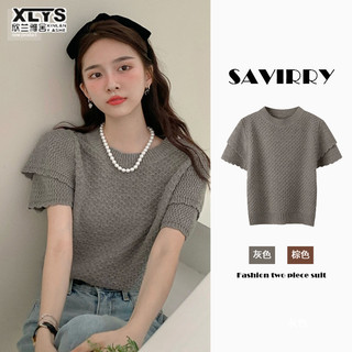Xin LAN YA SHE Áo thun ngắn tay mới dành cho nữ niche mỏng tay áo bong bóng kiểu Pháp