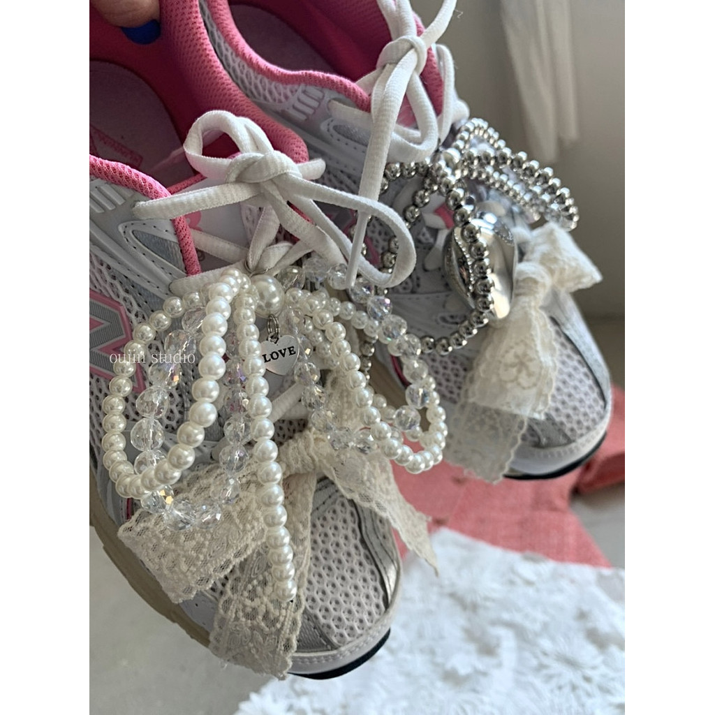 Hàn Quốc ins Blogger Cùng Phong Cách Thời Trang Sang Trọng Nữ Nơ Ngọc Trai Tình Yêu Ren Dây Giày Phụ Kiện Giày Thể Thao Khóa