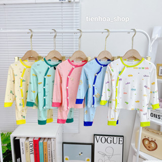 Minwoo Baby [Bé 5-15kg] Bộ Dài Tay Sơ Sinh Thun Lạnh Quần Đắp Đũng Mặc Tả, Nút Cài Chéo, In Toàn Thân Cho Bé Trai Bé Gái