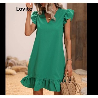 Đầm Lovito viền xếp nếp màu trơn phong cách Boho dành cho nữ LSL01018