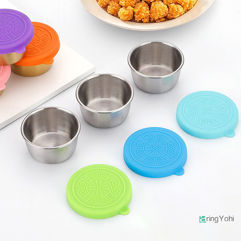 Aringyohi] 1 Hộp Đựng Salad Với Cốc Inox Có Thể Tái Sử Dụng 1.35oz / 40ml Và Nắp Silicon Chống Rò Rỉ Cho Hộp Cơm Trưa Và Dã Ngoại Mới