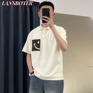 Lansboter Nam POLO Áo Sơ Mi Mùa Hè Mỹ Retro Mặt Cười Túi In Hình Thường Ngày Tay Ngắn