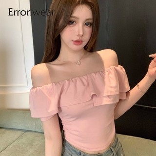 Áo thun nữ Erroriwear Thời trang màu trơn lệch vai nhân quả Slim Fit Áo ngắn tay