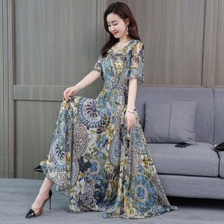 Mùa hè Phong Cách Mới Phiên Bản Hàn Quốc Thời Trang Cực Lớn Kích Thước Rời Che Thịt Ôm Hơn Nhìn Tính Khí Đầm Dài XANY