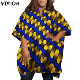 Vonda Nữ Vintage Cổ Điển Dài Đùi In Áo Giữa Tay