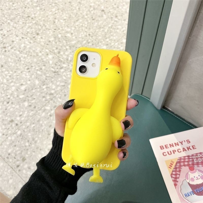 Hợp thời trang cho IPhone 7 Plus 8 Plus IPhone11 12 13 14 15Pro MAX IPhone X XR XS MAX IPhone12 1314 15Pro Giải nén Vỏ Vịt Vàng Lớn
