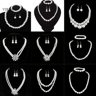 Y2E2noa Thời Trang Vintage Nữ Cưới Bộ Trang Sức Kim Cương Giả Ngọc Trai Vòng Cổ Vòng Tay Bông Tai Tiệc Cưới Trang Sức Quà Tặng HOT