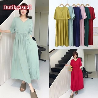 Phụ nữ cotton lụa dài váy lỏng thoải mái thoải mái váy mát mẻ tay áo ngắn cổ v váy 2023 mùa hè mới người phụ nữ giản dị váy maxi