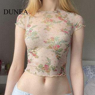 Dunea Pháp Vintage In Màu Sắc Tương Phản Ánh Sáng Đan Xuyên Qua Crop Áo Thun Ngắn Tay
