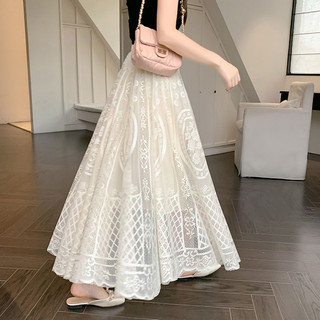 Daxingzhe Nữ Cao Cấp Công Nghiệp Nặng Ren Rỗng Cổ Tích Viền Lớn Chữ a Váy Ngọt Chữ a Váy Dài