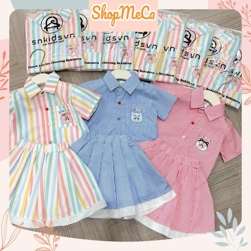 Set bộ bé gái SN1, Set áo sơ mi kèm chân váy kẻ 3 mẫu cho bé gái