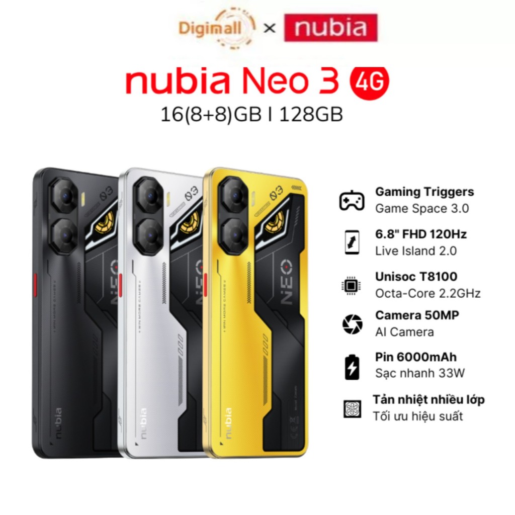 Điện thoại Gaming Nubia Neo 3 4G 16(8+8)GB/128GB I Trigger Gaming I 6.8"120Hz - Hàng Chính Hãng