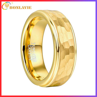  BONLAVIE Nhẫn Vonfram Dành Cho Nam 8 Mm Vàng Búa Chải Hoàn Thiện Đính Hôn Cưới Dây Bước Cạnh Thoải Mái Phù Hợp Với Kích Thước 7-12 