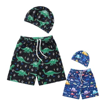 L-5xl Kích Thước Lớn Trẻ Em Bơi In Hình Khủng Long Xe 9-55KG Bé Trai Quần Bơi + Mũ Nhanh Khô Mỏng