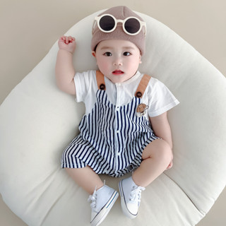 Mùa Hè Mới Quần Áo Cho Bé Trai Và Bé Gái Tay Ngắn Body 0-24 Tháng Tuổi Sơ Sinh Cotton Nguyên Chất Sọc Dọc Hoạt Hình Hình Hình Gấu Màu Khối Thiết Kế Siêu Đẹp Trai Người Yêu Phong Cách Hàn Quốc