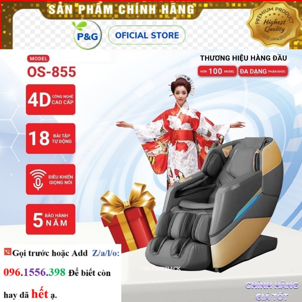 KM Ghế massage Okinawa OS 855, công nghệ massage 5D, bi con lăn di chuyển - | sale