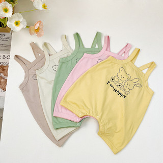 2024 Phong Cách Mới Bé Gái Jumpsuit Quần Áo Mùa Hè Cho Bé Phong Cách Mới Áo Liền Quần Áo Liền Quần Bé Trai Bé Gái Mỏng Thoáng Khí Cotton Thoải Mái Hoạt Hình Thỏ Jumpsuit