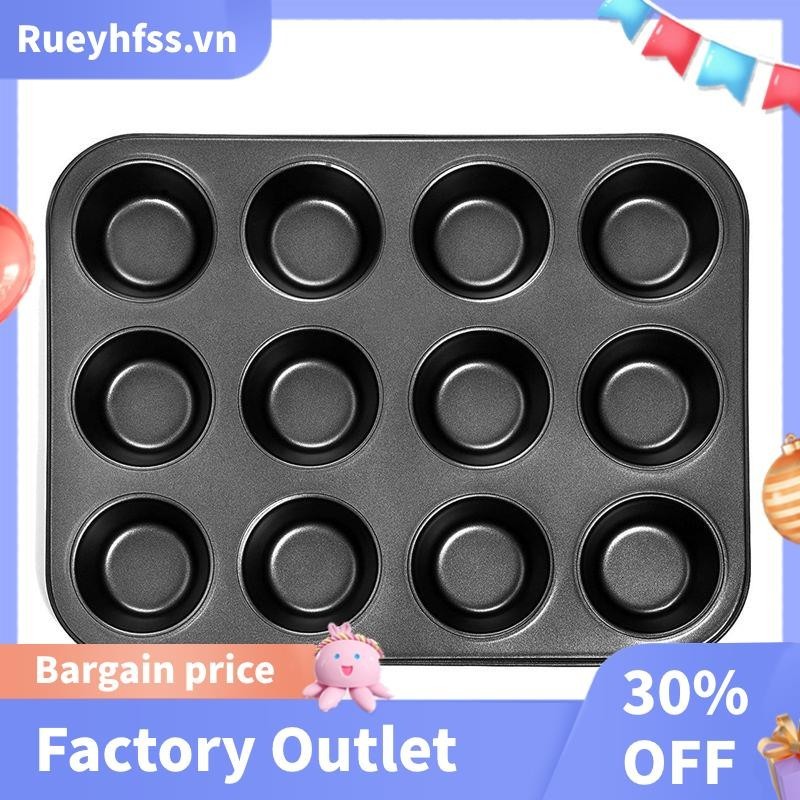 Khay nướng bánh cupcake bằng thép carbon hạng nặng, 12 cốc mini chảo bánh hình cupcake, khay nướng bánh cupcake chống dính, khuôn nướng bánh