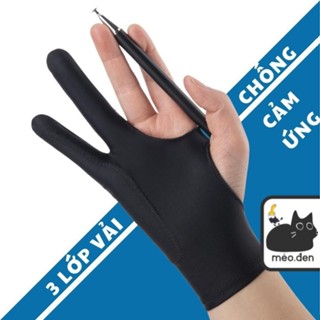Găng Tay Vẽ Digital 3 Lớp Chống Chạm Cảm Ứng Màn Hình Máy Tính Bảng, 1 Lớp Chống Lem Chì - Họa cụ Mèo Đen