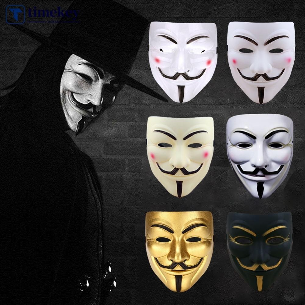 Timekey Mặt nạ Halloween V cho Vendetta Mặt nạ Guy Fawkes Nhóm trả thù ẩn danh Váy lạ mắt Trang phục hóa trang Mặt nạ kinh dị bằng nhựa Đạo cụ dự tiệc C7Q6