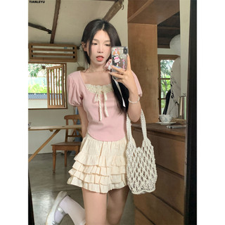 TIANLEYU áo phông áo thun nữ croptop baby tee Trendy Fashion Fashion Dễ thương WTX24308GJ 17Z240424