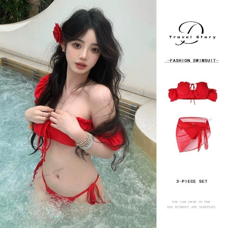 Đồ Bơi Nữ Gợi Cảm Tay Phồng Bikini Ba Mảnh Đồ Bơi Kỳ Nghỉ Du Lịch Phiên Bản Hàn Quốc Ins Thời Trang Đi Biển Bơi Bikini Bộ | BigBuy360 - bigbuy360.vn