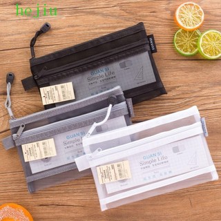 Hejiu Túi đựng bút chì lưới đôi A6 Hộp đựng bút chì Nylon Hộp đựng bút Tài liệu văn phòng Túi đựng mỹ phẩm
