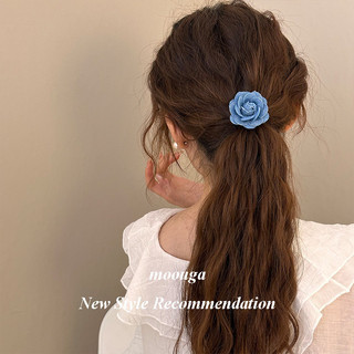 Moouga / thanh lịch Dây buộc tóc Camellia ins Dây buộc đầu Denim đơn giản Dây buộc tóc đuôi ngựa cao cấp Dây buộc tóc