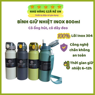 Bình giữ nhiệt có ống hút có dây đeo bình nước inox 304 dung tích 800ml
