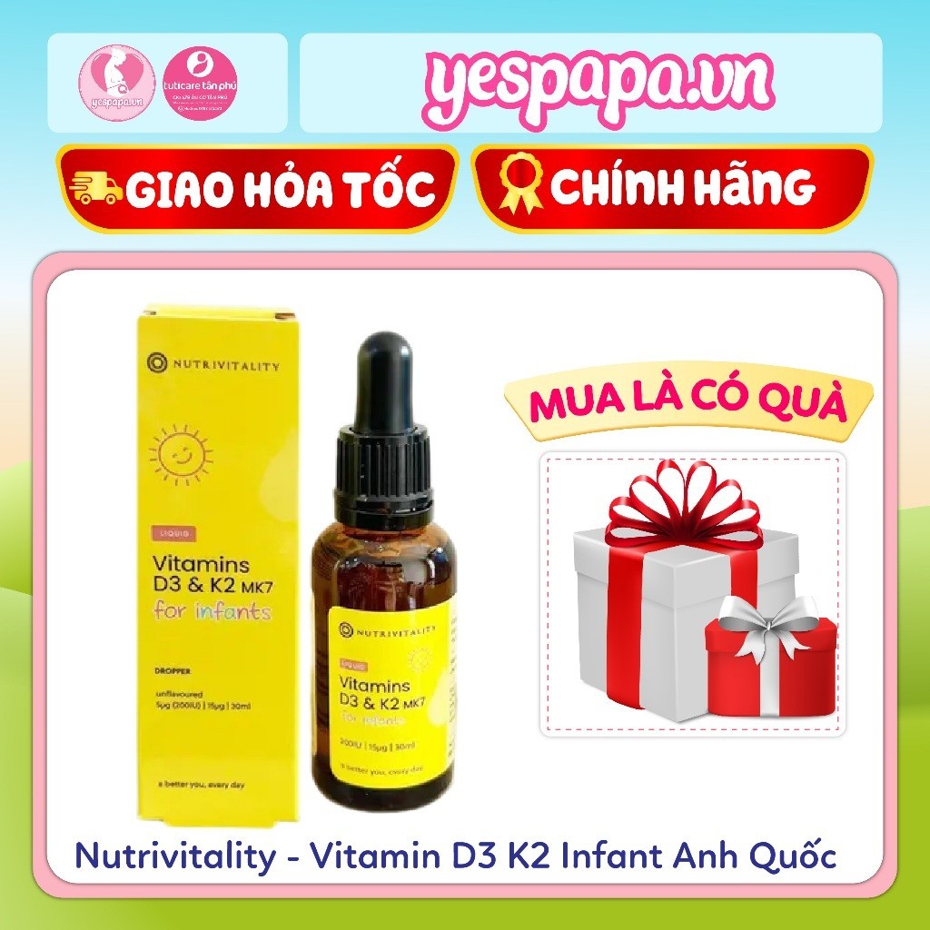 Nutrivitality Vitamin D3 &amp; K2 MK7 infant Anh Quốc cho bé – me&amp;beyespapa