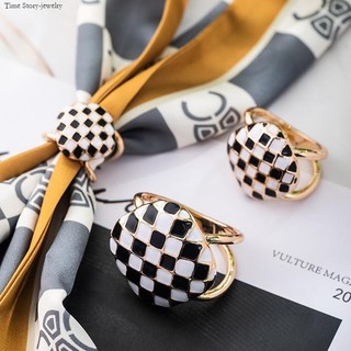 Checkerboard đen trắng ca rô lụa khăn khóa đa chức năng cao cấp khăn khóa kích thước khăn vuông khóa thắt lưng phong cách váy khóa nữ