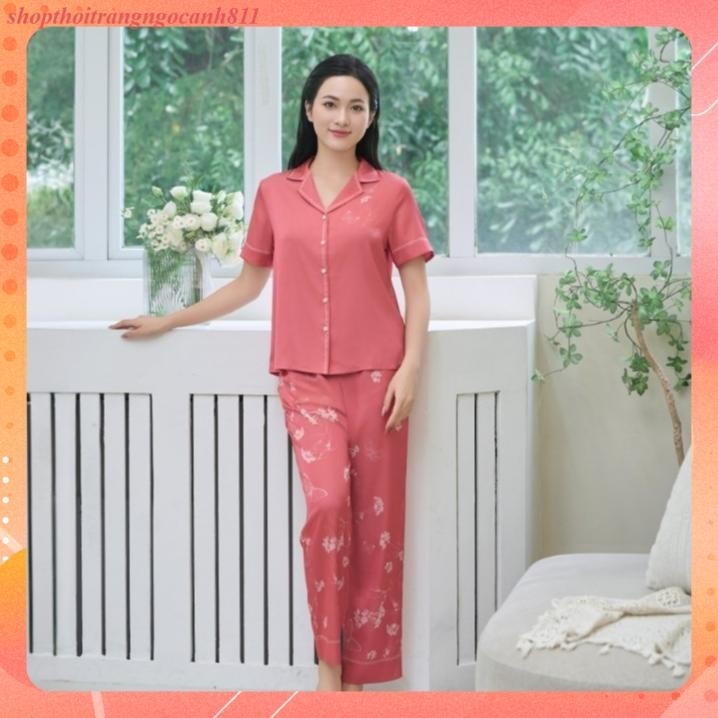 Bộ pyjama cộc tay quần dài lụa Winny 24113