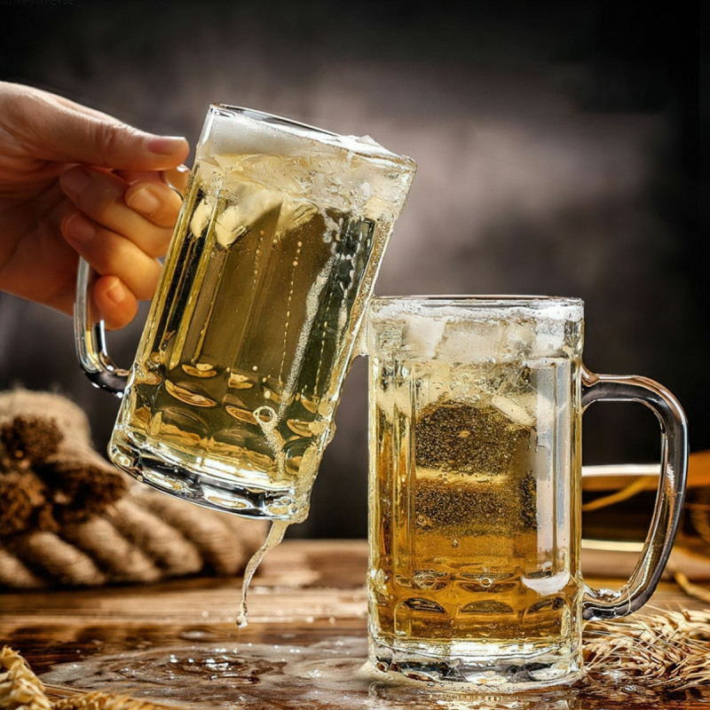 Bộ 2 Ly thủy tinh uống bia có quai 360ml cầm uống bia/đồ uống trà-BOMME