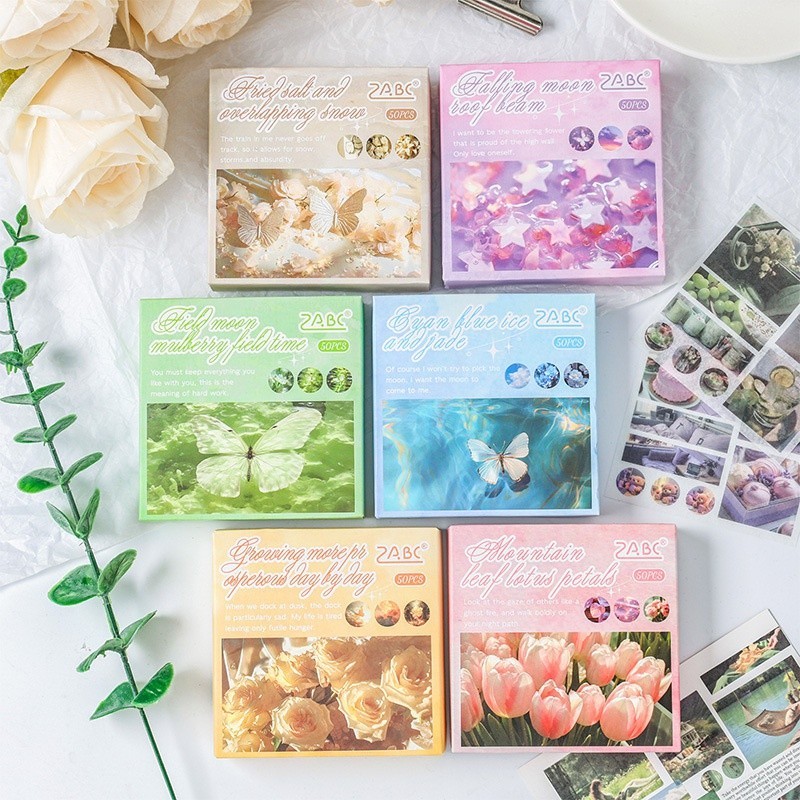 Mr. Paper 50 cái/hộp Washi khuôn dán Cảnh quan cảnh sát hàn quốc Cuộc sống hàng ngày của hoa chia sẻ nhãn dán Tài liệu dán dán bàn tay sáng tạo DIY điện thoại di động Tấm thiệp điện tử ShuiBei Hình dán trang trí