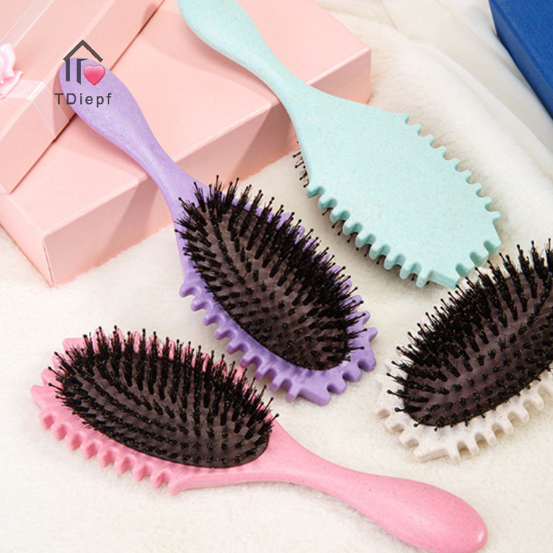 [Tdiepf] Bounce Curl Define Styling Brush Boar Bristle Detangling Hair Brush Tangled Hair Lược định 
